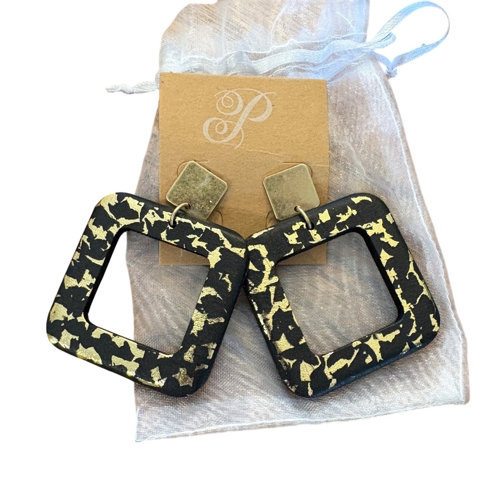 Statement Earrings‎ Black Gold Geometric Square Dangle Drop Chic Fashion Jewelry